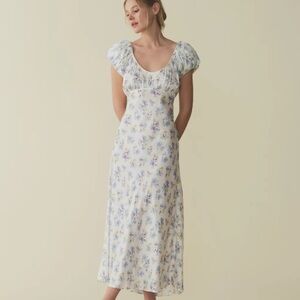 NWT Doen Florencia Silk Short Sleeve Midi Maxi Dress Bleu Frolicking Floral